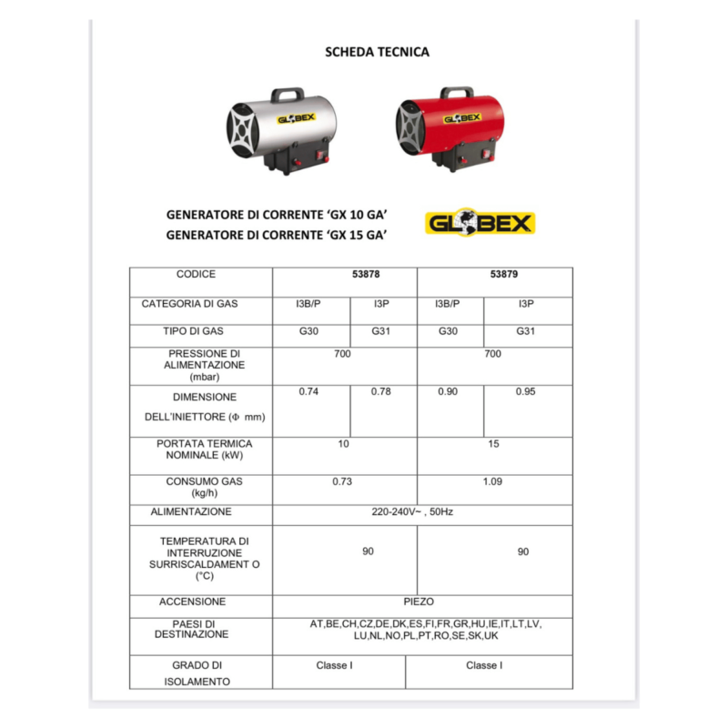 Scheda tecnica generatore aria calda 30kW a gas