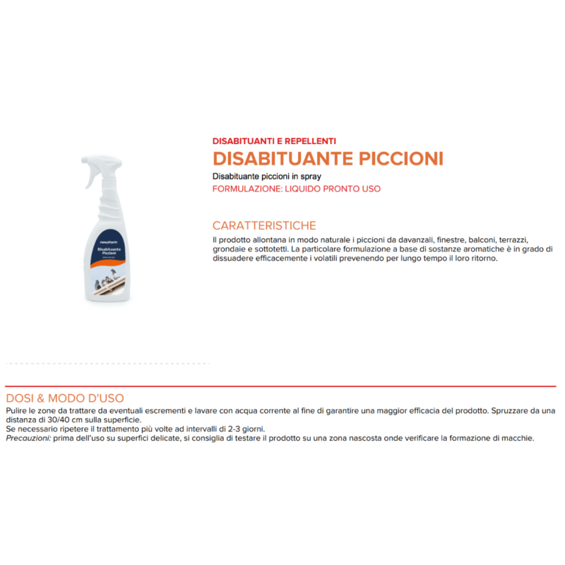 Repellente piccioni spray Newpharm Garden Scheda Alfaworld